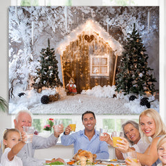 Lofaris White And Glitter House Christmas Trees Winter Backdrop