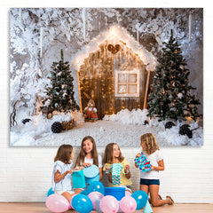 Lofaris White And Glitter House Christmas Trees Winter Backdrop