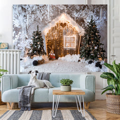 Lofaris White And Glitter House Christmas Trees Winter Backdrop
