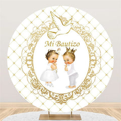 Lofaris White And Golden Themed Round Baby Shower Backdrop