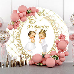 Pink Its A Girl Bear And Pillow Round Baby Shower Backdrop