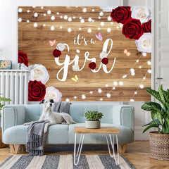 Lofaris White And Red Rose Glitter Wooden Baby Shower Backdrop