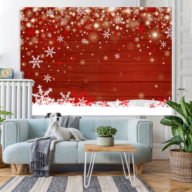 Lofaris White And Red Snowflake With Glitter Stars Backdrop