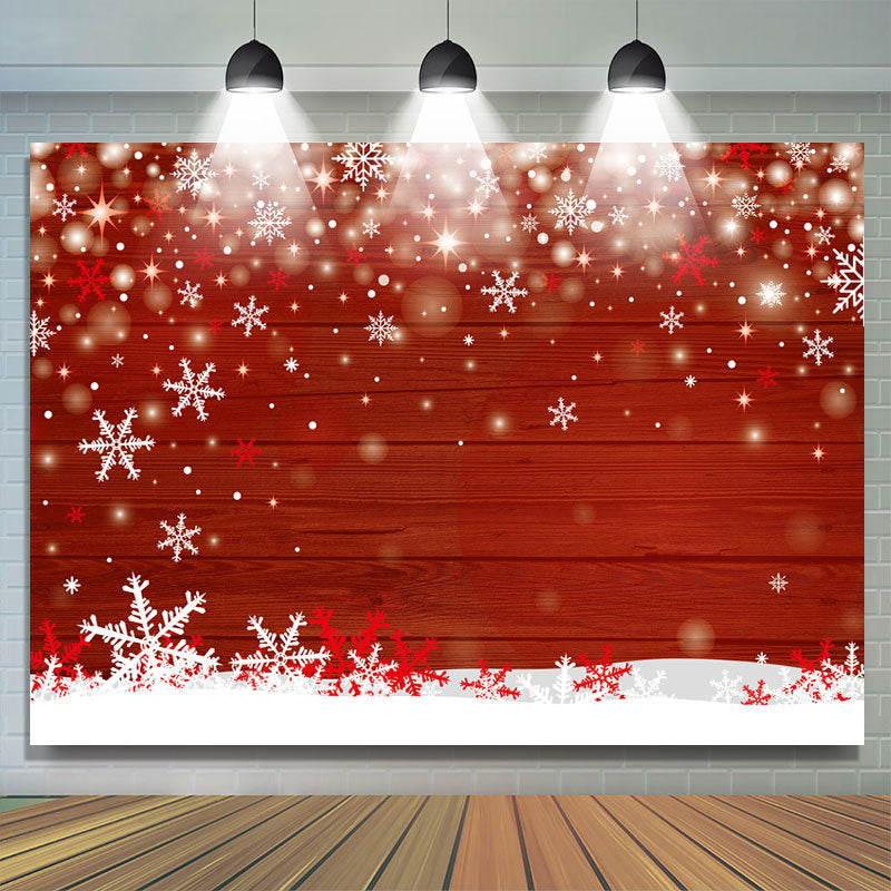 Lofaris White And Red Snowflake With Glitter Stars Backdrop