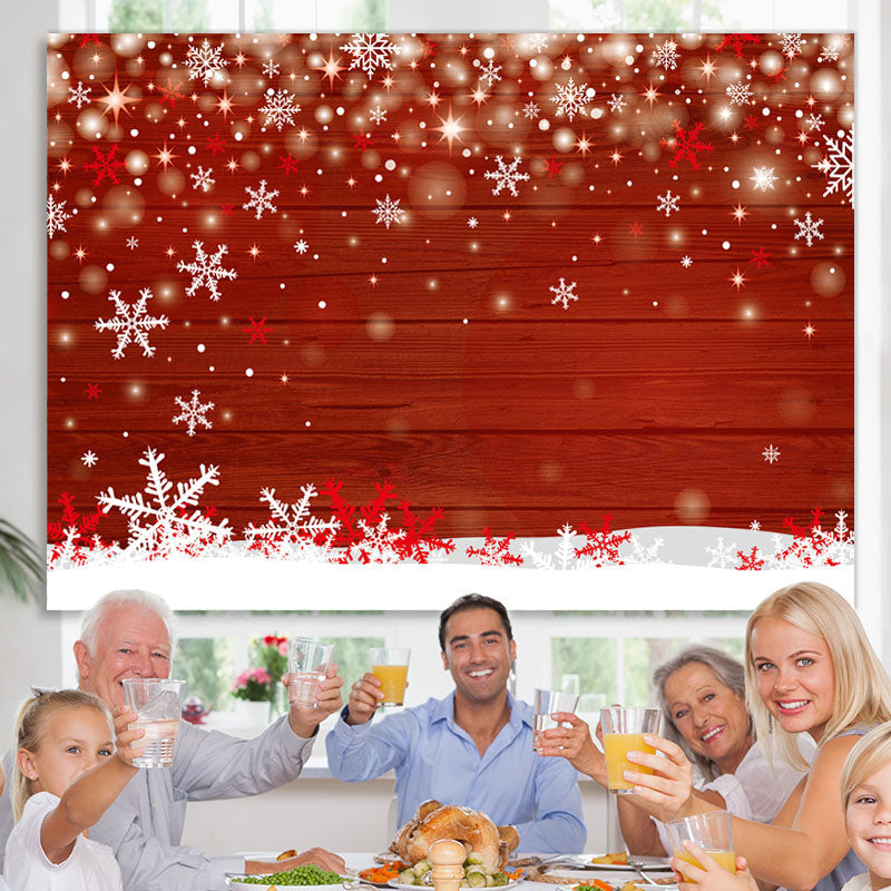 Lofaris White And Red Snowflake With Glitter Stars Backdrop