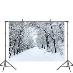 Lofaris White And Snowy Highway With Trees Winter Backdrop