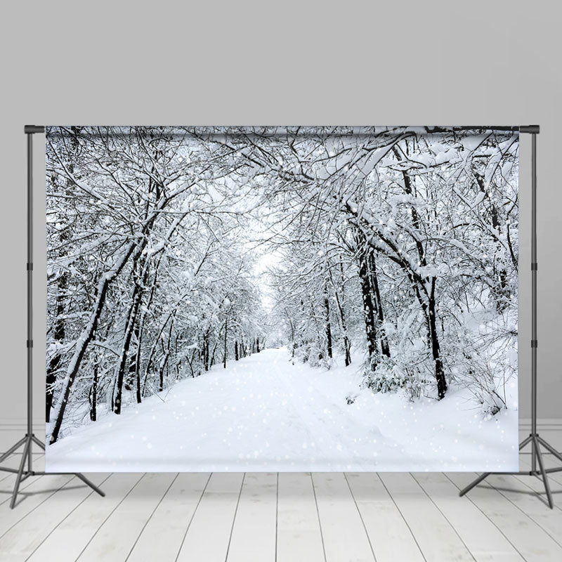 Lofaris White And Snowy Highway With Trees Winter Backdrop