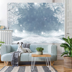 Lofaris White And Snowy Land With Glitter Light Winter Backdrop