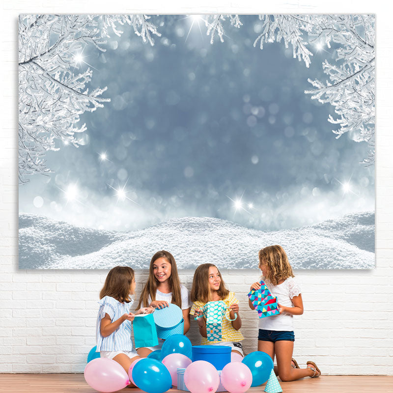 Lofaris White And Snowy Land With Glitter Light Winter Backdrop