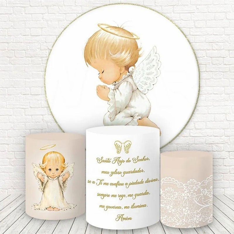 Lofaris White Angle Round Baby Shower Backdrop Kit For Kids