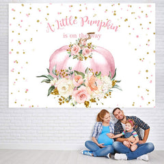 Lofaris White bokeh flowers pumpkin girl baby shower backdrop