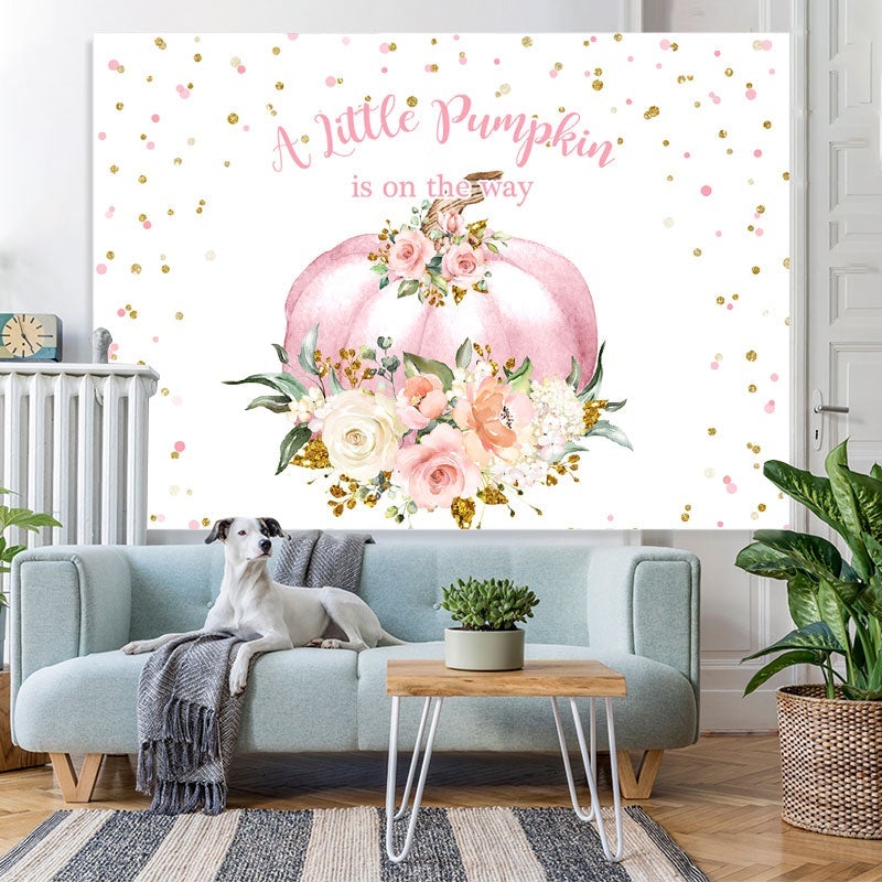 Lofaris White bokeh flowers pumpkin girl baby shower backdrop