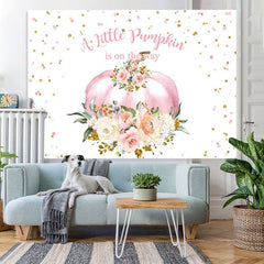 Lofaris White bokeh flowers pumpkin girl baby shower backdrop