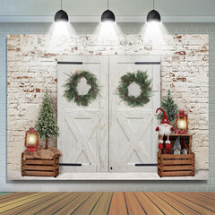 Lofaris White Bricks And Door With Christmas Tree Backdrop