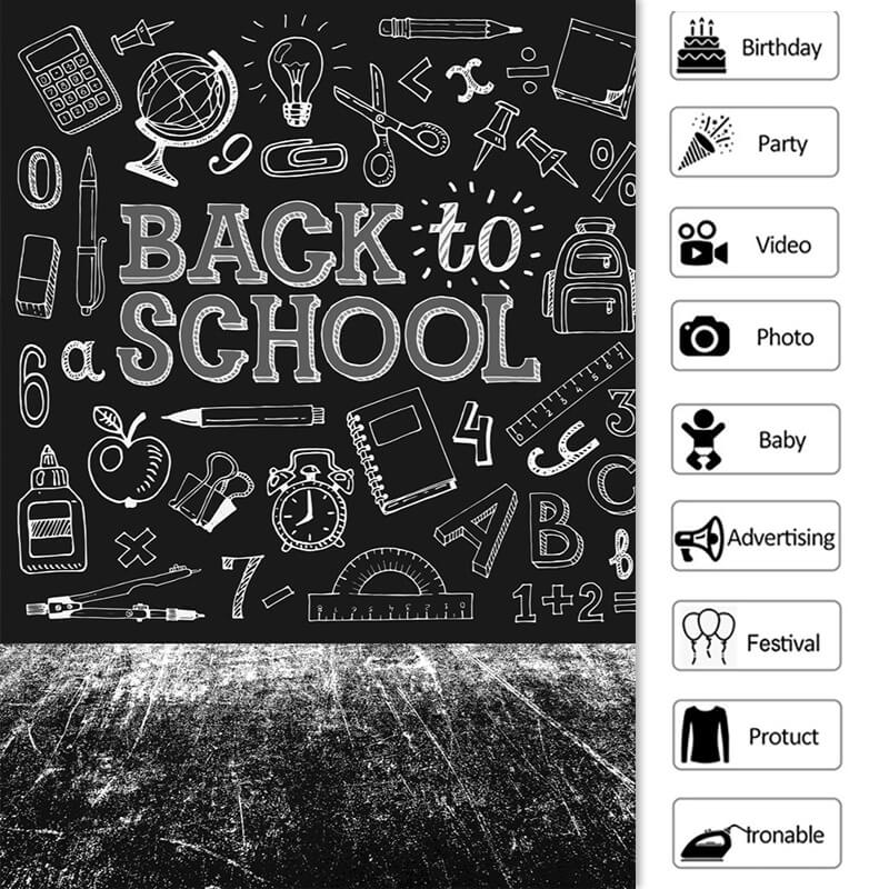 Lofaris White chalk blackboard graffiti back to school backdrop