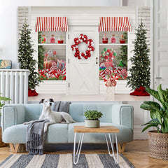 Lofaris White Christmas Store With Gifts And Lollipops Backdrop