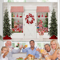 Lofaris White Christmas Store With Gifts And Lollipops Backdrop