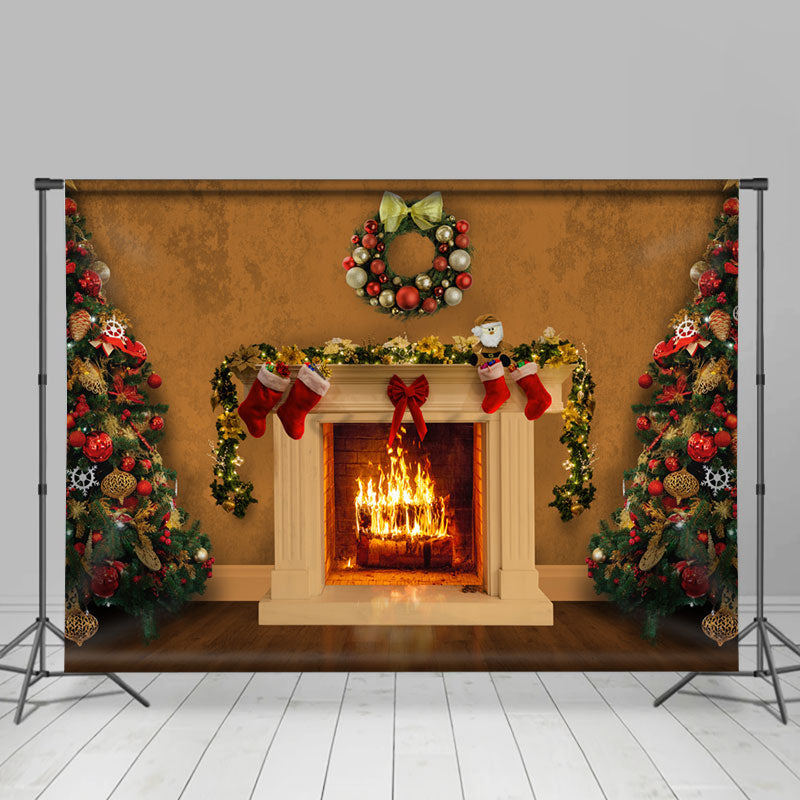 Lofaris White Closet And Christmas Trees Warm House Backdrop