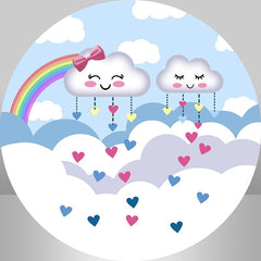 Lofaris White Clouds And Rainbow Round Birthday Party Backdrop