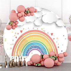 Beige-White Stripe Bear Theme Round Baby Shower Backdrop