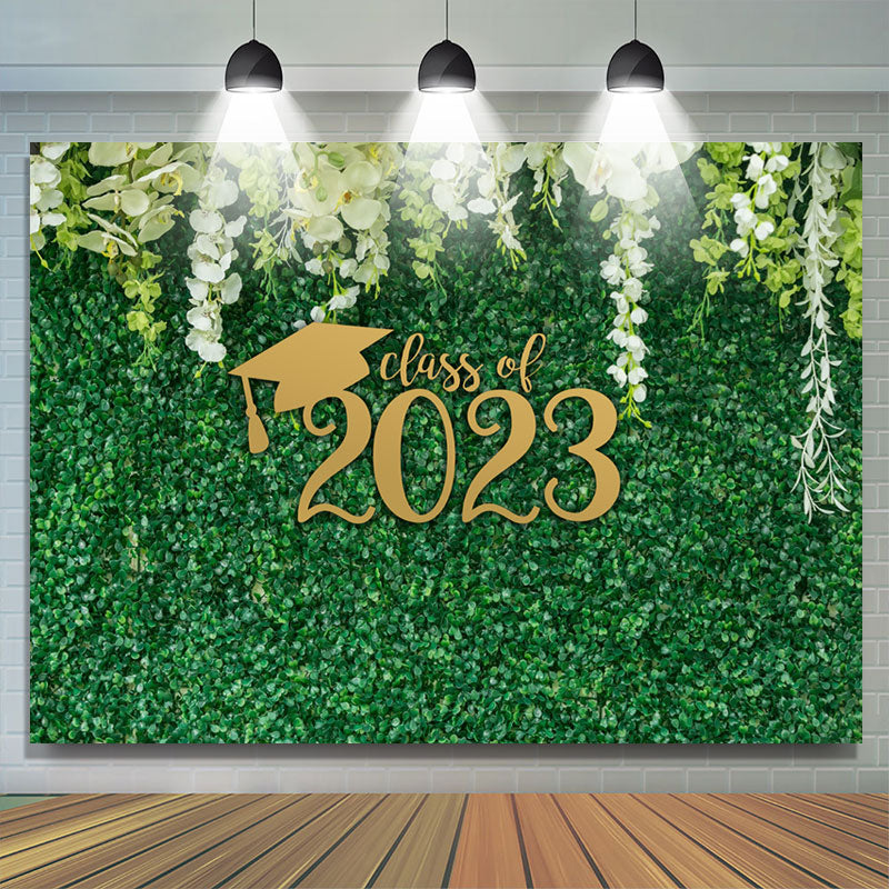 Lofaris White Floral And Green Leaves Class Of 2023 Backdrop