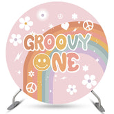 Lofaris White Floral And Rainbow Happy Birthday Circle Backdrop