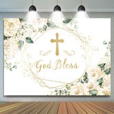 Lofaris White Floral God Bless Baby Shower Backdrop Decoration