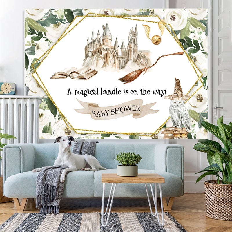 Lofaris White Floral Harry Potter-themed Baby Shower Backdrop