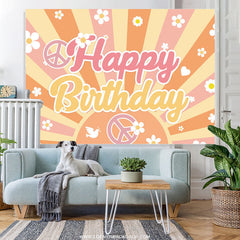 Lofaris White Floral Orange Stripes Happy Birthday Backdrop