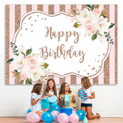 Lofaris White Floral Pink and Rose Gold Bokeh Birthday Backdrop