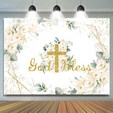 Lofaris White Flower Gold God Bless Happy Birthday Backdorp