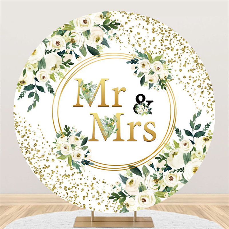 Lofaris White Flower Gold Mr And Mrs Wedding Circle Backdrop
