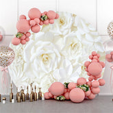 Lofaris White Flower Round Happy Birthday Backdrop For Party