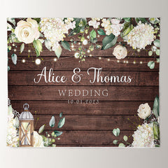 Lofaris White Flowers Candle Wooden Theme Wedding Backdrop