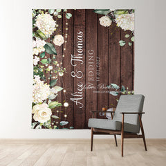 Lofaris White Flowers Candle Wooden Theme Wedding Backdrop