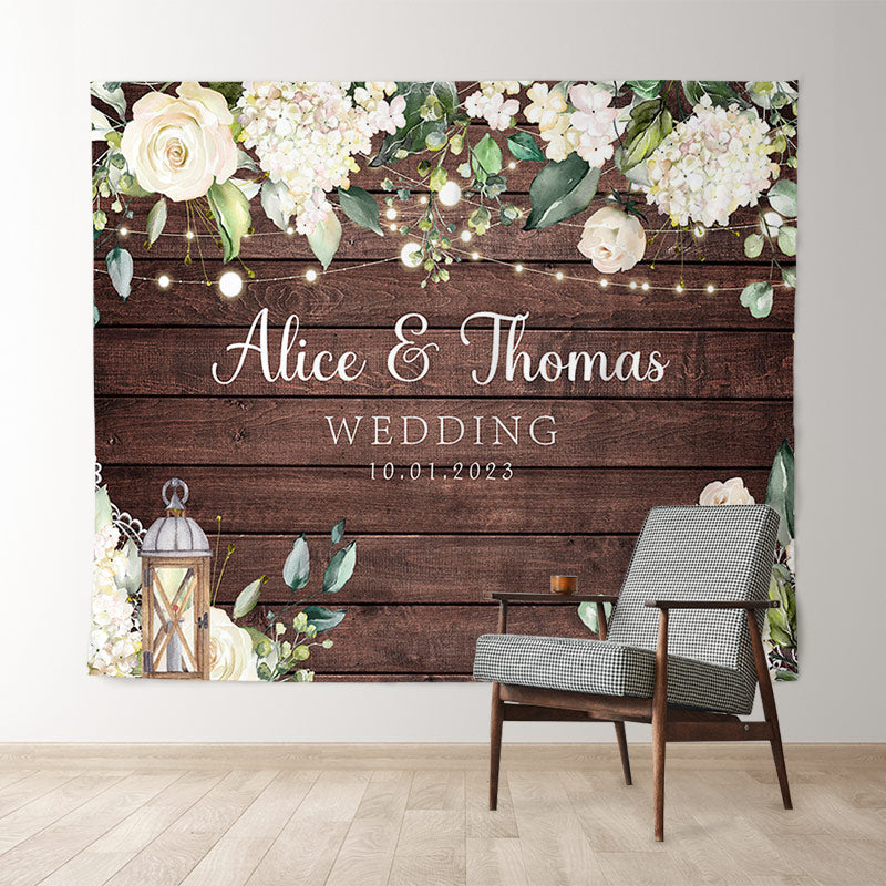 Lofaris White Flowers Candle Wooden Theme Wedding Backdrop