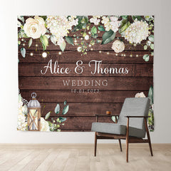 Lofaris White Flowers Candle Wooden Theme Wedding Backdrop