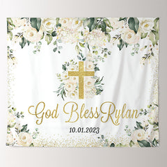 Lofaris White Flowers God Bless Backdrop For Wedding Party