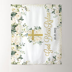 Lofaris White Flowers God Bless Backdrop For Wedding Party