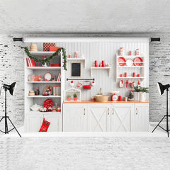 Lofaris White Kitchen Wood Wall Photo Backdrops for Christmas