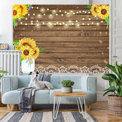 Lofaris White Lace and Sunflowers Wooden Backdrop for Party