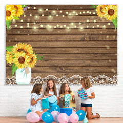 Lofaris White Lace and Sunflowers Wooden Backdrop for Party