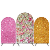 Lofaris White Pink Floral Theme Glitter Wedding Arch Backdrop Kit