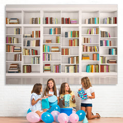 Lofaris White shelf full of books back to school Backdrop