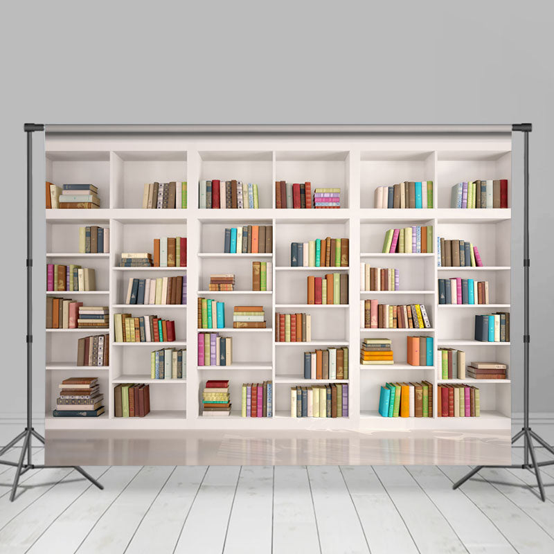 Lofaris White shelf full of books back to school Backdrop