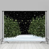 Lofaris White Snow Night Green Tree Winter Backdrops