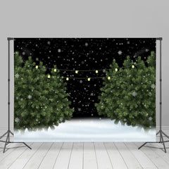 Lofaris White Snow Night Green Tree Winter Backdrops