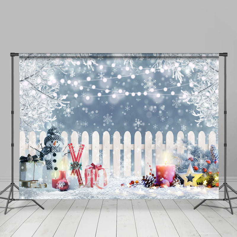 Lofaris White Snow Tree Fence Snowman Gift Backdrops