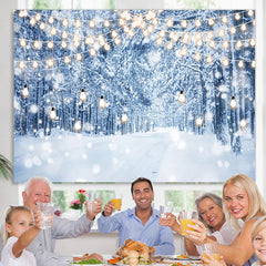 Lofaris White Snowfield Glitter Light Woods Christmas Backdrop