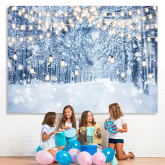 Lofaris White Snowfield Glitter Light Woods Christmas Backdrop